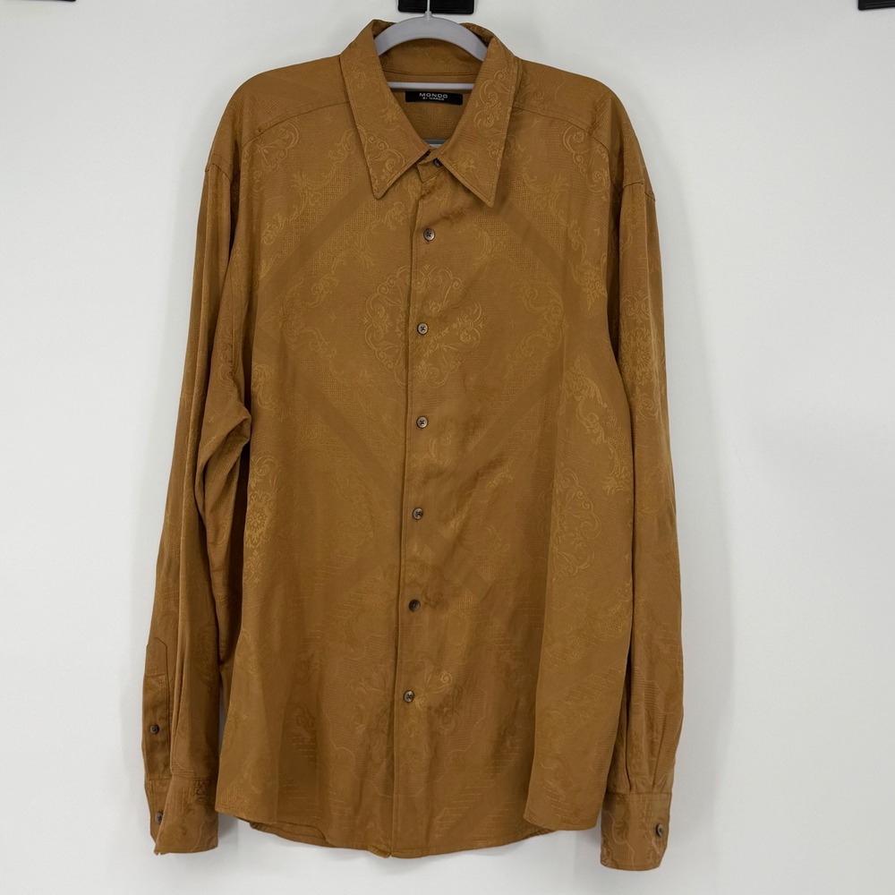 Vintage‎ Mondo Di Marco Silk Cotton Jacquard Shirt Brown XXL Long Sleeve